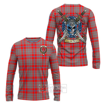 Moubray Tartan Long Sleeve T-Shirt with Family Crest Celtic Skull Style Unisex - Tartan Vibes Clothing