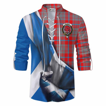 Moubray Tartan Ghillie Kilt Shirt with Family Crest Scotland Patriotic Style Men - Tartan Vibes Clothing