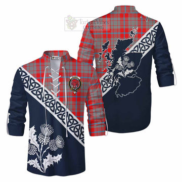 Moubray Tartan Ghillie Kilt Shirt Featuring Thistle and Scotland Map Men - Tartan Vibes Clothing