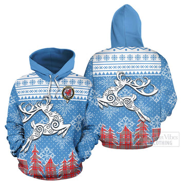 Moubray Clan Christmas Hoodie Celtic Reindeer Style Zip Hoodie - Tartan Vibes Clothing