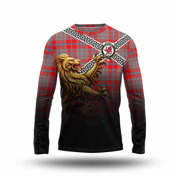 Moubray Crest Tartan Long Sleeve T-Shirt with Golden Lion Emblem Celtic Style Unisex - Tartan Vibes Clothing