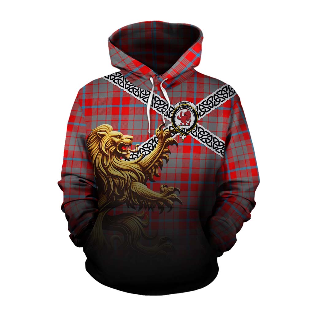Moubray Crest Tartan Cotton Hoodie with Golden Lion Emblem Celtic Style Pullover Hoodie XS - Tartan Vibes Clothing