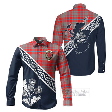 Moubray Tartan Long Sleeve Button Shirt Featuring Thistle and Scotland Map Men's Shirt S - Tartan Vibes Clothing