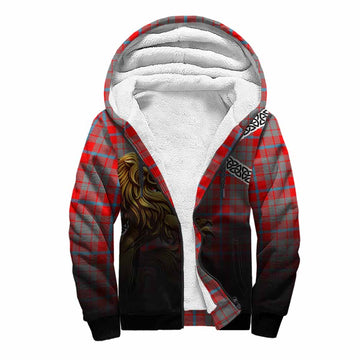 Tartan Vibes Clothing Moubray Crest Tartan Sherpa Hoodie with Golden Lion Emblem Celtic Style