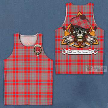 Moubray Tartan Men's Tank Top with Family Crest and Bearded Skull Holding Bottles of Whiskey Men - Tartan Vibes Clothing