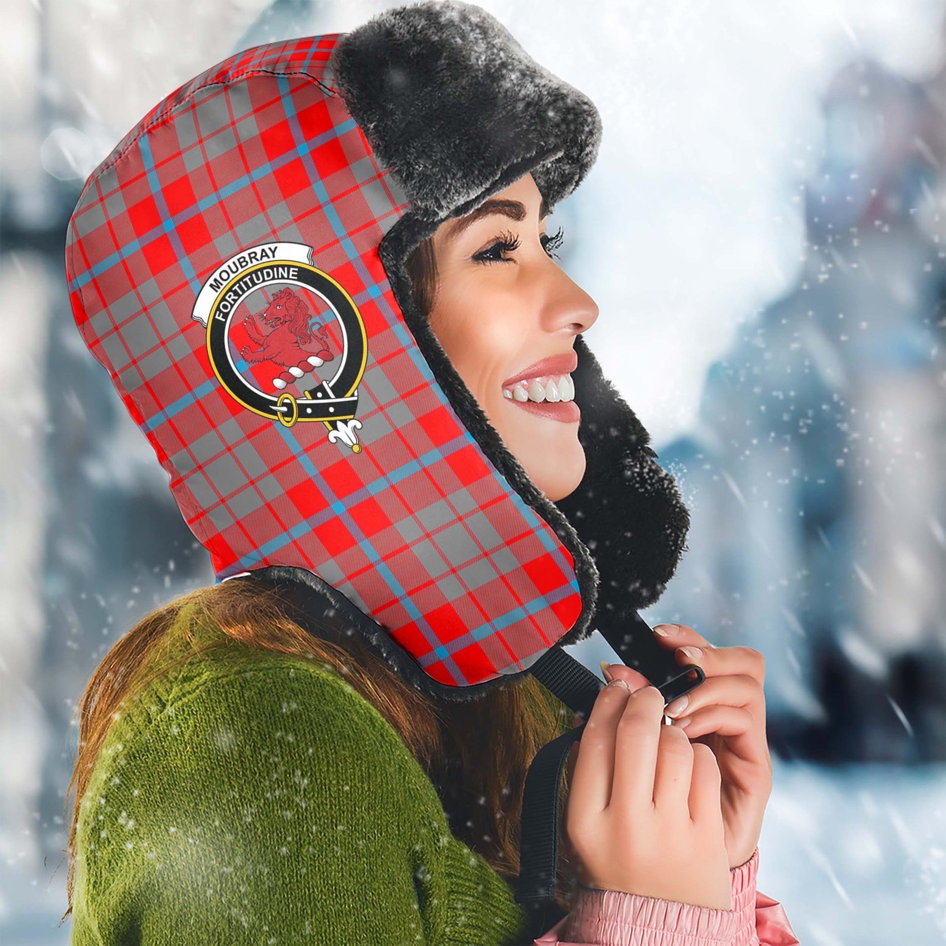 Moubray Tartan Winter Trapper Hat with Family Crest Winter Trapper Hat Universal Fit Circumference 22.8in (58cm) - Tartan Vibes Clothing
