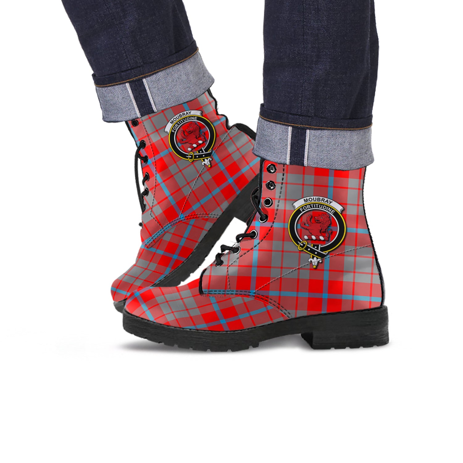Moubray Tartan Leather Boots with Family Crest Men' Boots - Tartan Vibes Clothing