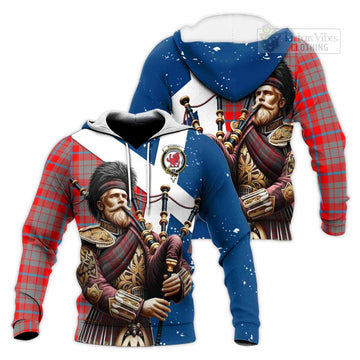 Moubray Tartan Knitted Hoodie with Family Crest Scottish Bagpiper Vibes Unisex Knitted Pullover Hoodie - Tartan Vibes Clothing