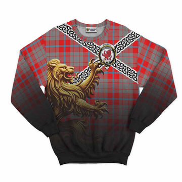 Moubray Crest Tartan Sweatshirt with Golden Lion Emblem Celtic Style Unisex - Tartan Vibes Clothing