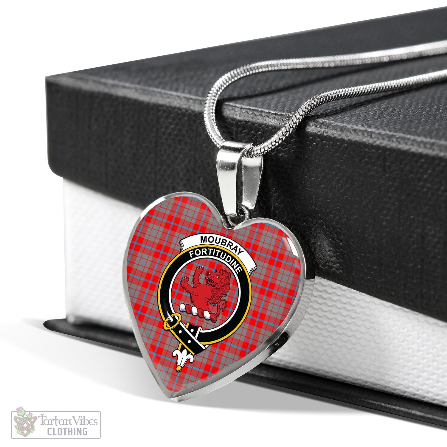 Moubray Tartan Heart Necklace with Family Crest Luxury Necklace (Silver) No - Tartan Vibes Clothing