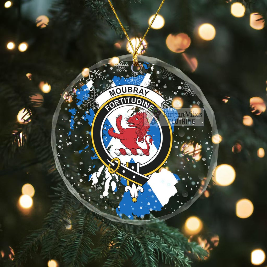 Moubray Clan Crest Christmas Glass Ornament with Scotland Map Transparent Glass Circle - 2D-tartanvibesclothing