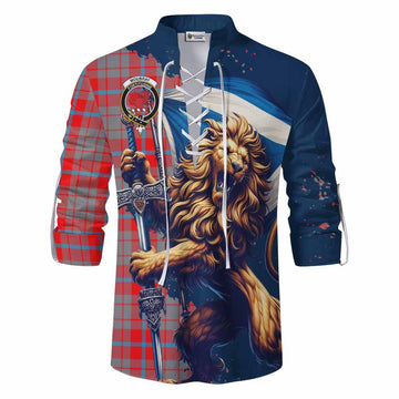 Moubray Tartan Family Crest Ghillie Kilt Shirt with Scottish Majestic Lion Men - Tartan Vibes Clothing