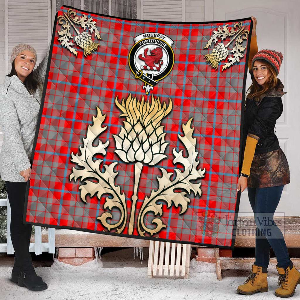 Tartan Vibes Clothing Moubray Tartan Quilt with Family Crest and Golden Thistle Style