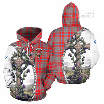 Moubray Tartan Hoodie with Family Crest and St. Andrew's Cross Accented by Thistle Vines Zip Hoodie - Tartan Vibes Clothing