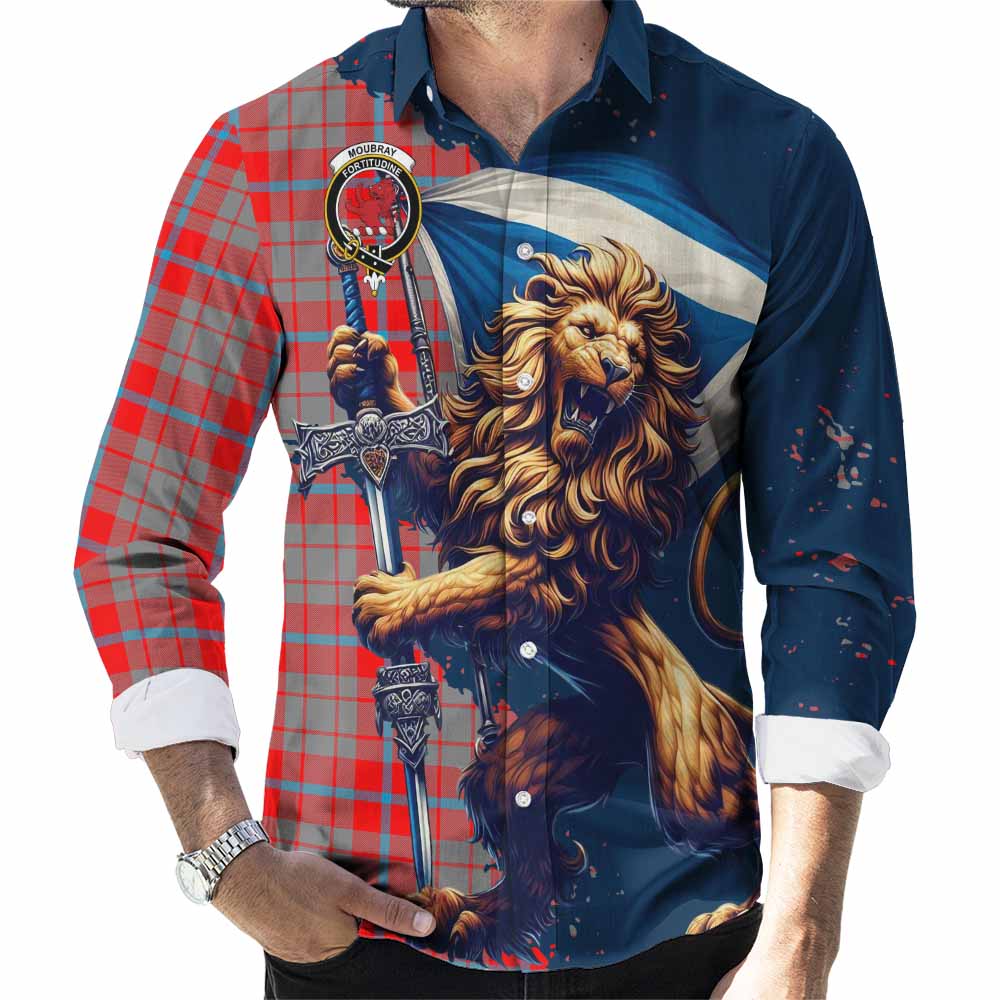 Moubray Tartan Family Crest Long Sleeve Button Shirt with Scottish Majestic Lion Men's Shirt S - Tartan Vibes Clothing