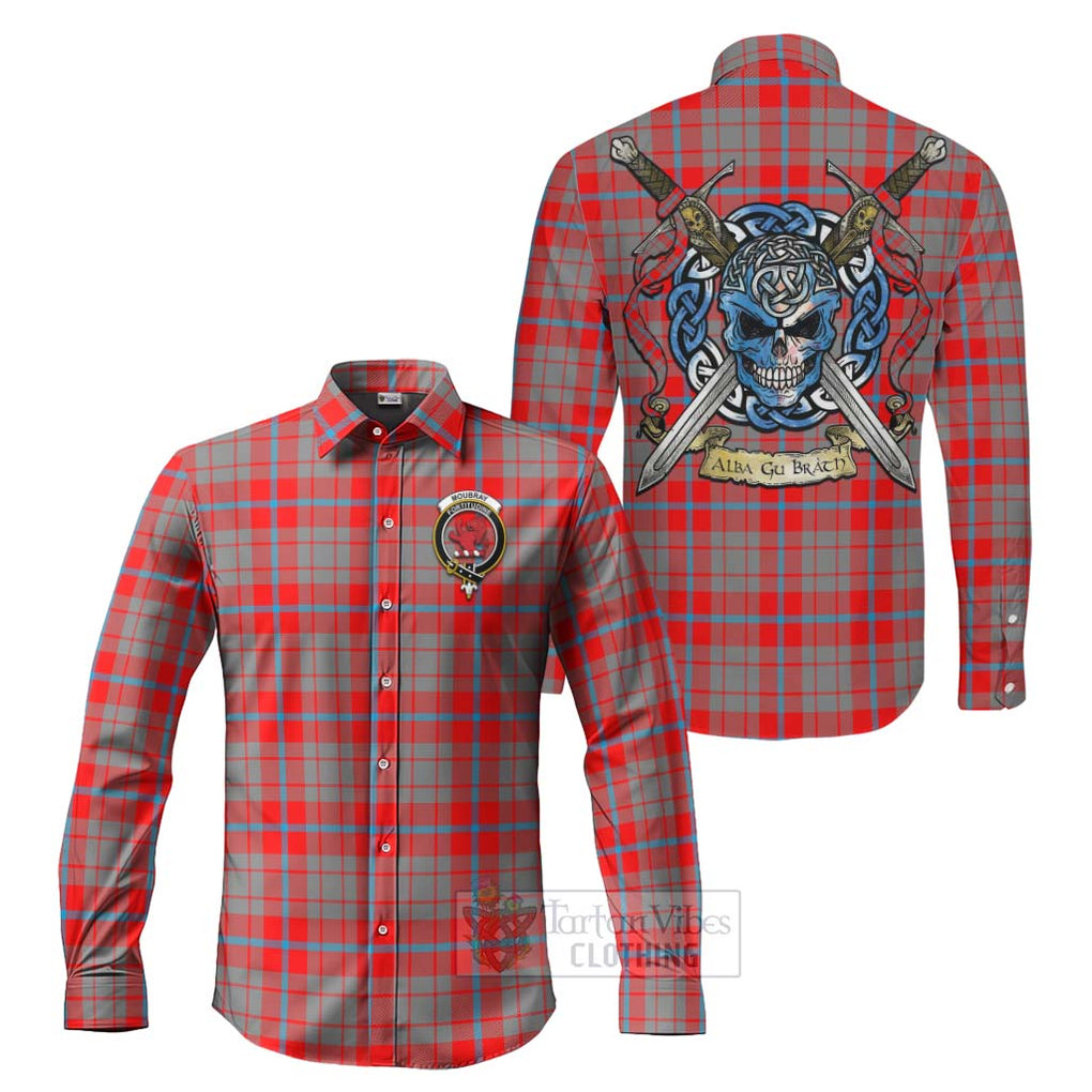 Moubray Tartan Long Sleeve Button Shirt with Family Crest Celtic Skull Style Men's Shirt S - Tartan Vibes Clothing
