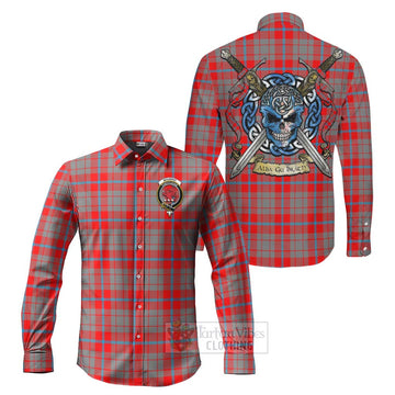 Moubray Tartan Long Sleeve Button Shirt with Family Crest Celtic Skull Style Men's Shirt S - Tartan Vibes Clothing