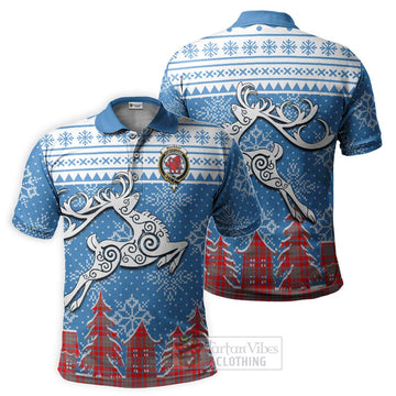 Tartan Vibes Clothing Moubray Clan Christmas Polo Shirt Celtic Reindeer Style