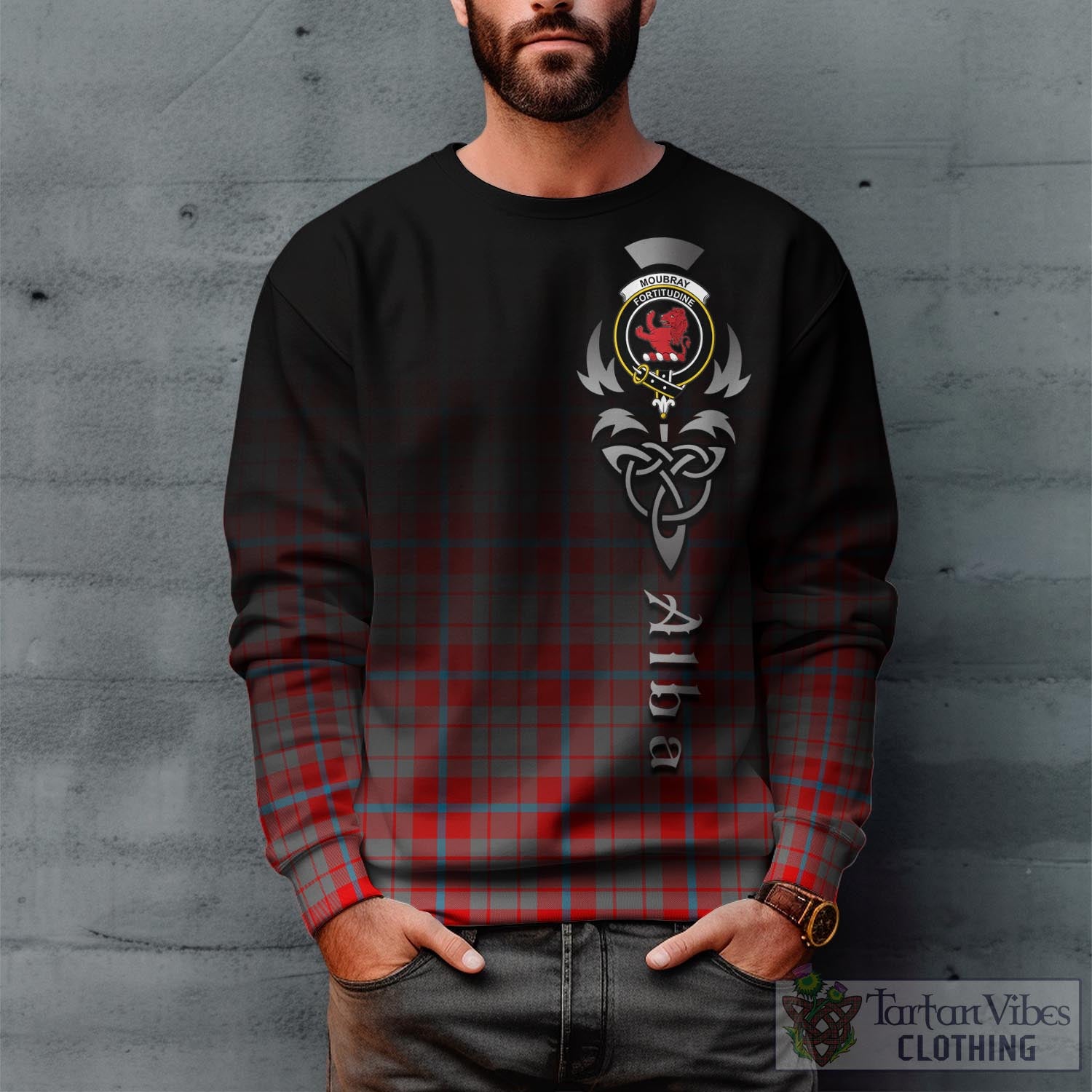 Moubray Tartan Sweatshirt Featuring Alba Gu Brath Family Crest Celtic Inspired Unisex - Tartan Vibes Clothing