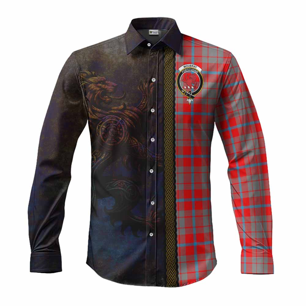 Tartan Vibes Clothing Moubray Tartan Family Crest Long Sleeve Button Shirt Alba Gu Brath Be Brave Lion Ancient Style