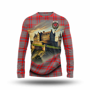 Moubray Tartan Family Crest Long Sleeve T-Shirt with Scottish Ancient Castle Style Unisex - Tartan Vibes Clothing