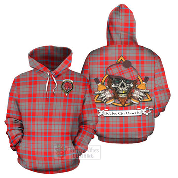 Moubray Tartan Hoodie with Family Crest and Bearded Skull Holding Bottles of Whiskey Zip Hoodie - Tartan Vibes Clothing