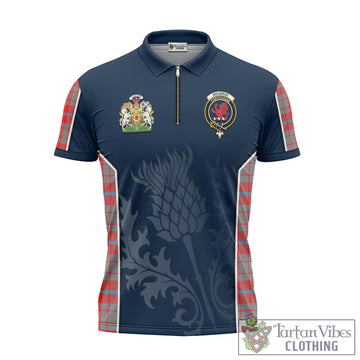 Moubray Tartan Zipper Polo Shirt with Family Crest and Scottish Thistle Vibes Sport Style