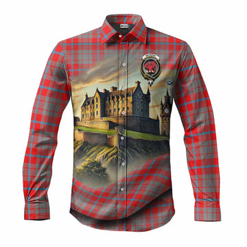 Tartan Vibes Clothing Moubray Tartan Family Crest Long Sleeve Button Shirt with Scottish Ancient Castle Style