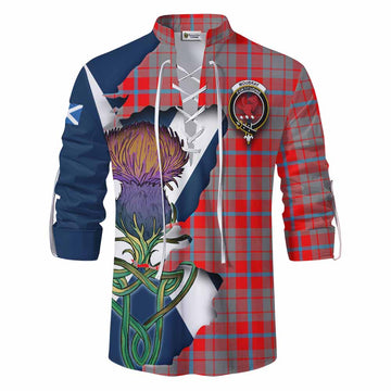 Tartan Vibes Clothing Moubray Tartan Family Crest Ghillie Kilt Shirt Scottish Thistle Celtic Inspired