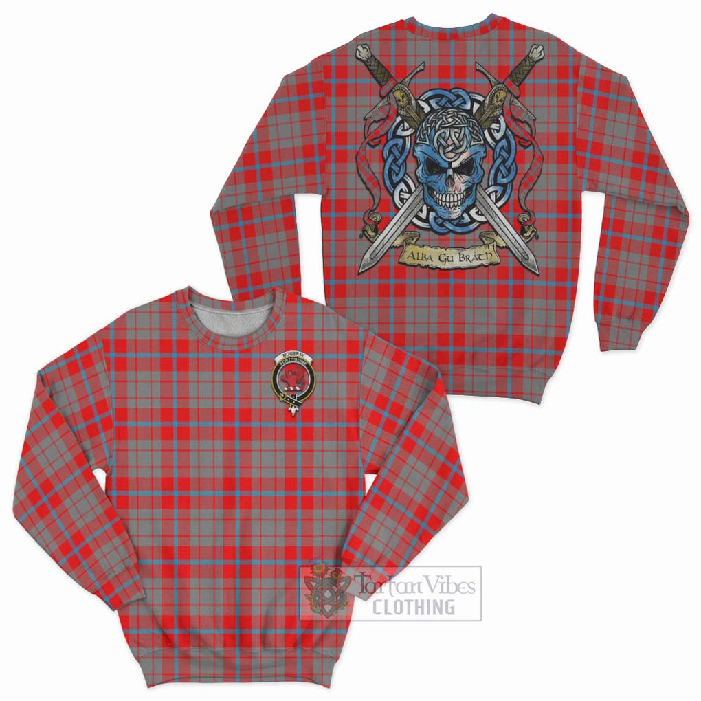 Moubray Tartan Sweatshirt with Family Crest Celtic Skull Style Unisex - Tartan Vibes Clothing