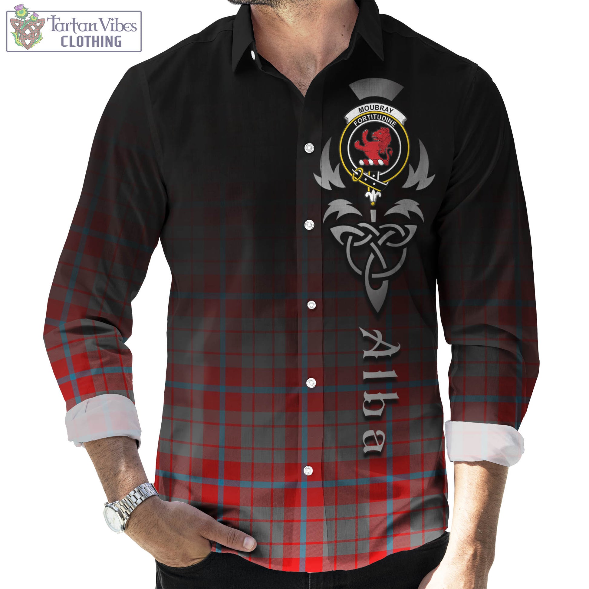 Moubray Tartan Long Sleeve Button Up Featuring Alba Gu Brath Family Crest Celtic Inspired Men's Shirt - Tartan Vibes Clothing