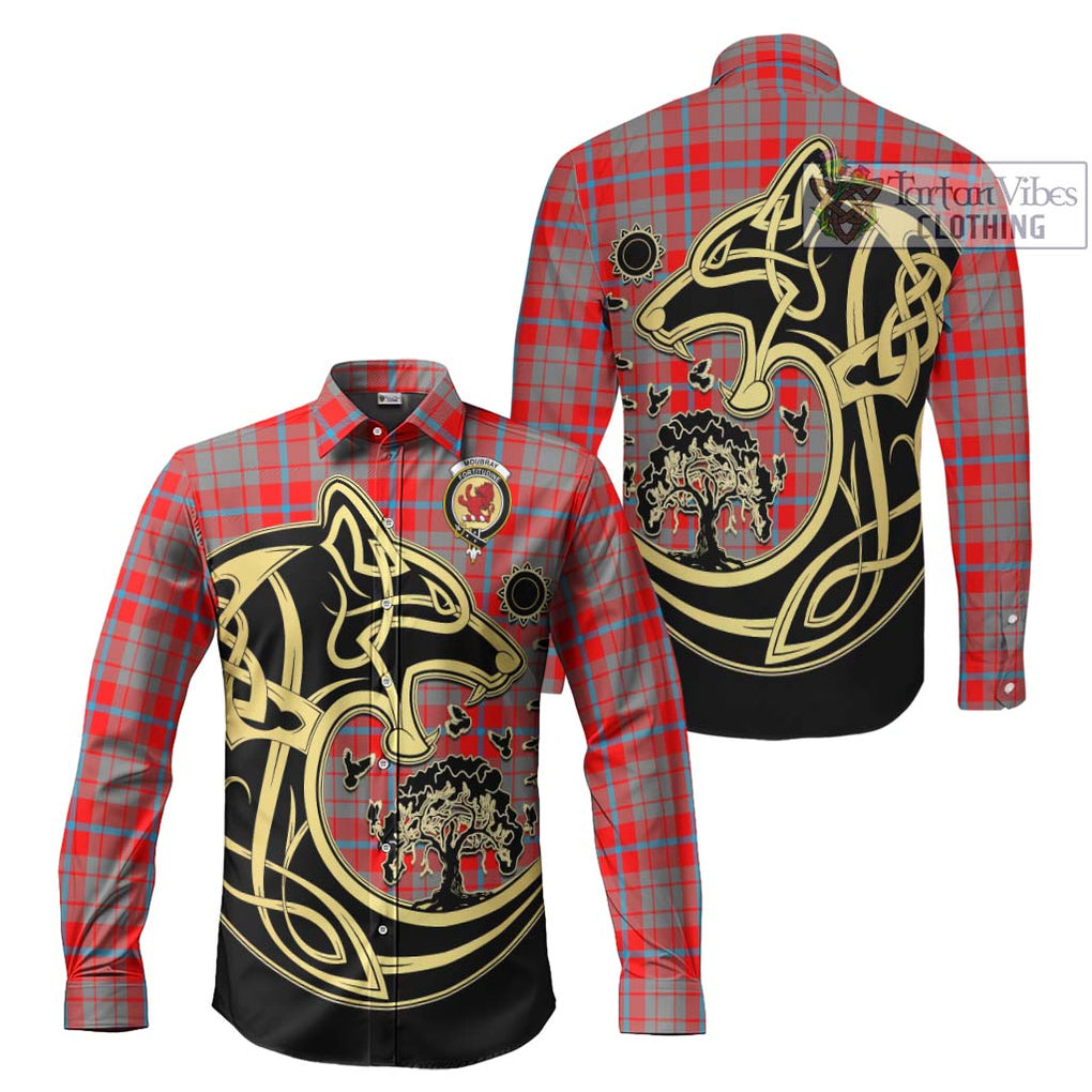 Moubray Tartan Long Sleeve Button Shirt with Family Crest Celtic Wolf Style Men's Shirt S - Tartan Vibes Clothing