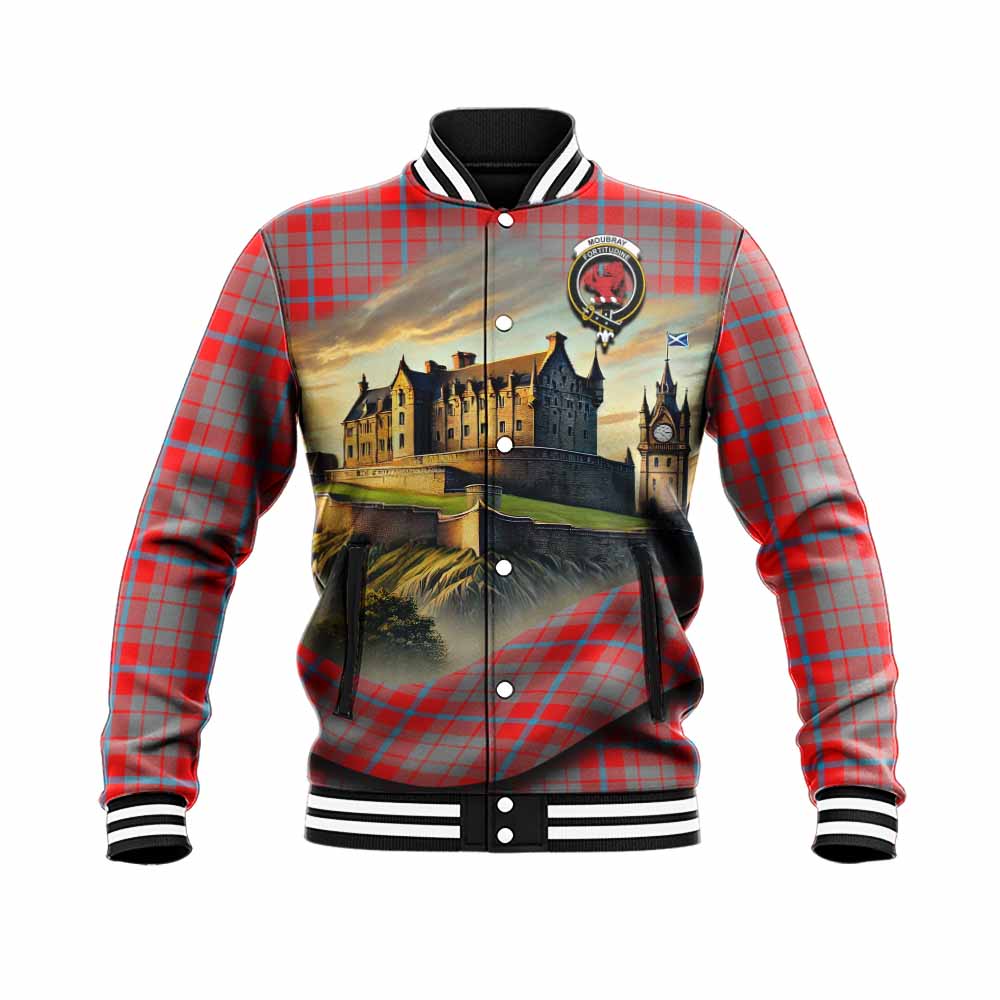 Moubray Tartan Family Crest Baseball Jacket with Scottish Ancient Castle Style Unisex - Tartan Vibes Clothing