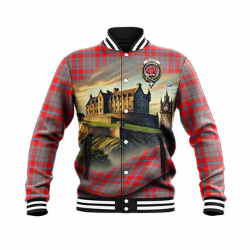 Moubray Tartan Family Crest Baseball Jacket with Scottish Ancient Castle Style Unisex - Tartan Vibes Clothing