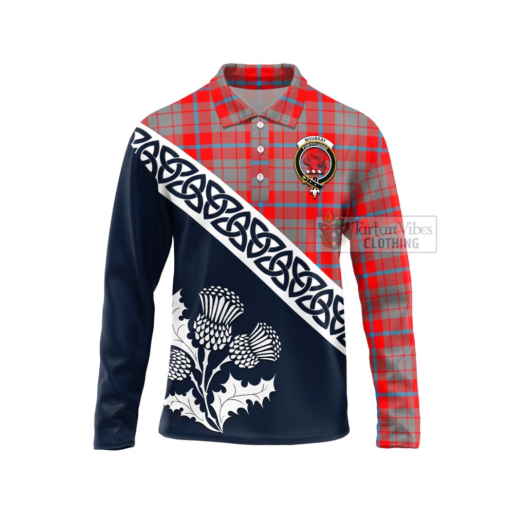 Moubray Tartan Long Sleeve Polo Shirt Featuring Thistle and Scotland Map Unisex - Tartan Vibes Clothing