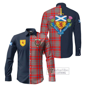 Moubray Tartan Long Sleeve Button Shirt Alba with Scottish Lion Royal Arm Half Style Men's Shirt S - Tartan Vibes Clothing