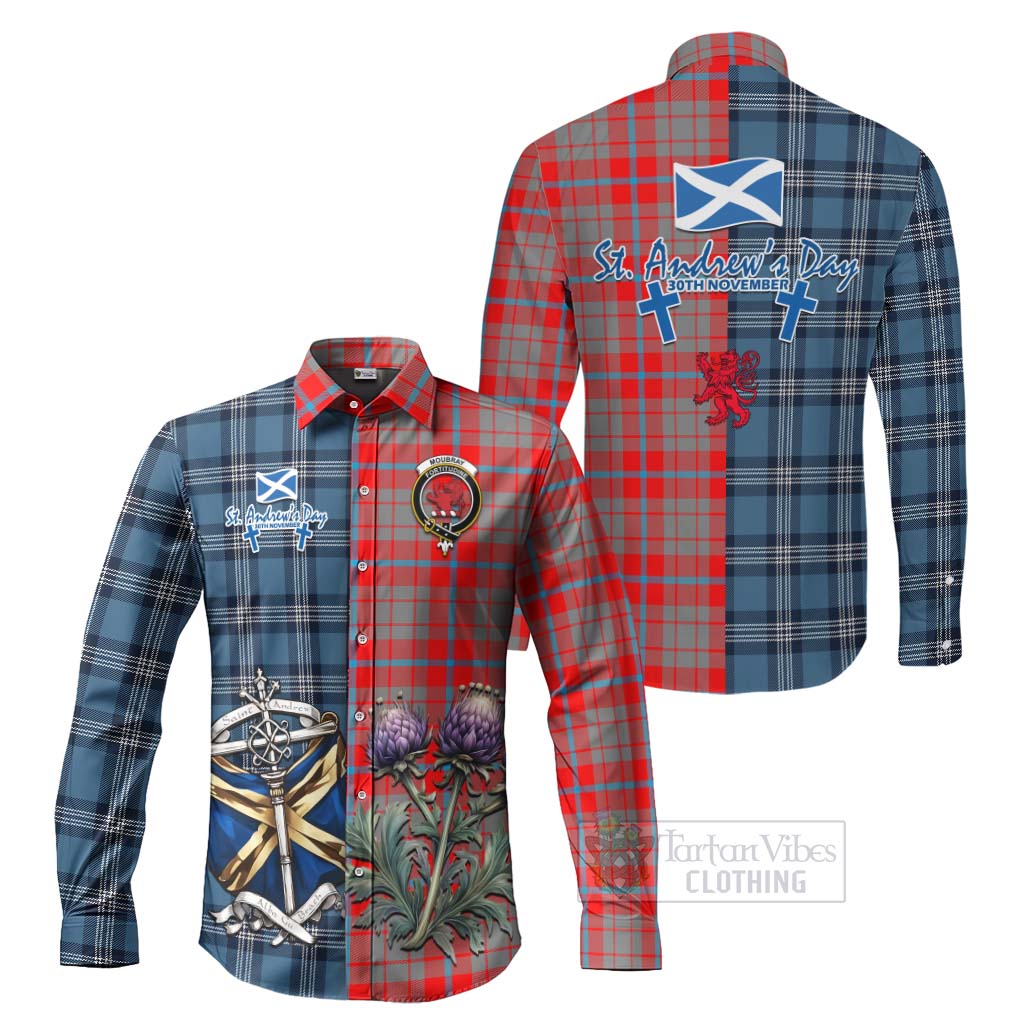 Moubray Tartan Long Sleeve Button Shirt Happy St. Andrew's Day Half Tartan Style Men's Shirt S - Tartan Vibes Clothing