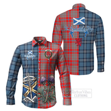 Moubray Tartan Long Sleeve Button Shirt Happy St. Andrew's Day Half Tartan Style Men's Shirt S - Tartan Vibes Clothing