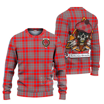 Moubray Tartan Ugly Sweater with Family Crest and Bearded Skull Holding Bottles of Whiskey Unisex - Tartan Vibes Clothing