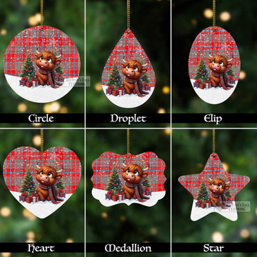 Tartan Vibes Clothing Moubray Tartan Christmas Aluminium Ornament with Adorable Highland Coo