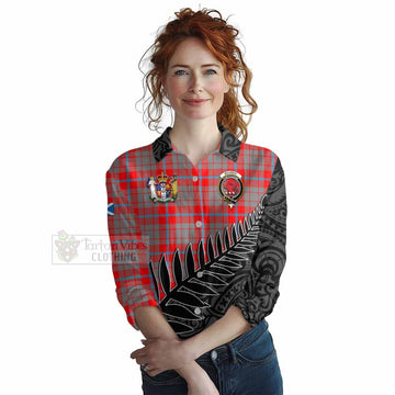 Tartan Vibes Clothing Moubray Crest Tartan Women's Casual Shirt with New Zealand Silver Fern Half Style