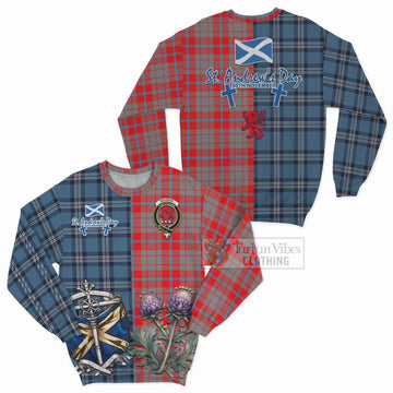 Moubray Tartan Sweatshirt Happy St. Andrew's Day Half Tartan Style Unisex - Tartan Vibes Clothing