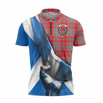 Moubray Tartan Zipper Polo Shirt with Family Crest Scotland Patriotic Style Unisex - Tartan Vibes Clothing