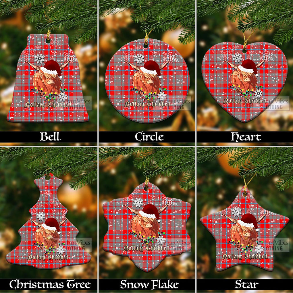 Moubray Tartan Christmas Ceramic Ornaments with Twinkle Highland Cattle Ceramic - Tartan Vibes Clothing