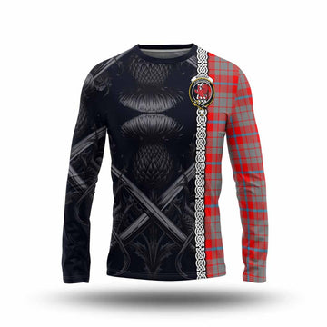 Moubray Tartan Long Sleeve T-Shirt with Family Crest Cross Sword Thistle Celtic Vibes Unisex - Tartan Vibes Clothing