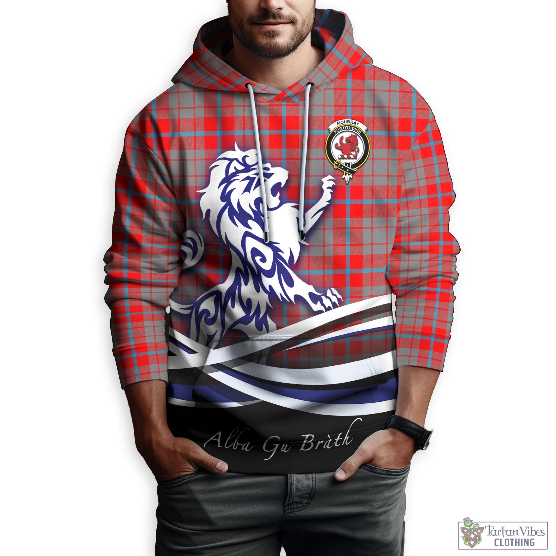 Moubray Tartan Hoodie with Alba Gu Brath Regal Lion Emblem Zip Hoodie - Tartan Vibes Clothing