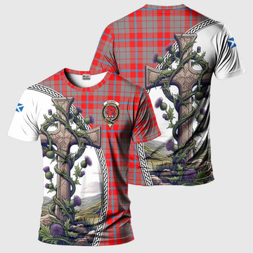 Moubray Tartan T-Shirt with Family Crest and St. Andrew's Cross Accented by Thistle Vines Kid's Shirt - Tartan Vibes Clothing