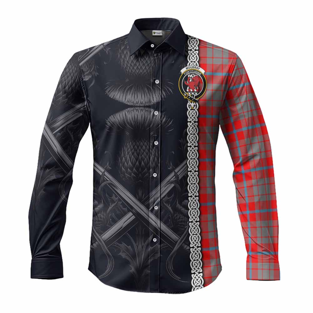 Tartan Vibes Clothing Moubray Tartan Long Sleeve Button Shirt with Family Crest Cross Sword Thistle Celtic Vibes