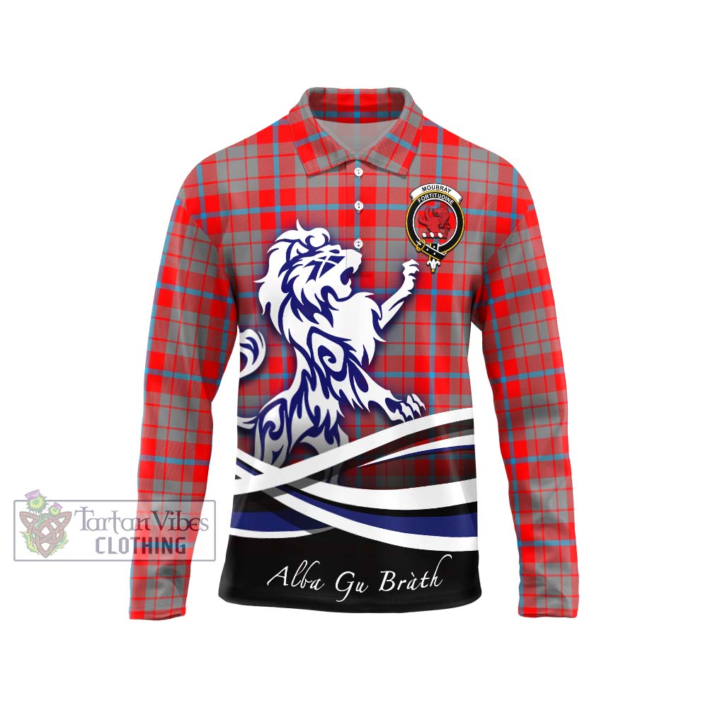 Moubray Tartan Long Sleeve Polo Shirt with Alba Gu Brath Regal Lion Emblem Unisex - Tartan Vibes Clothing