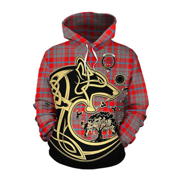 Moubray Tartan Cotton Hoodie with Family Crest Celtic Wolf Style Pullover Hoodie XS - Tartan Vibes Clothing